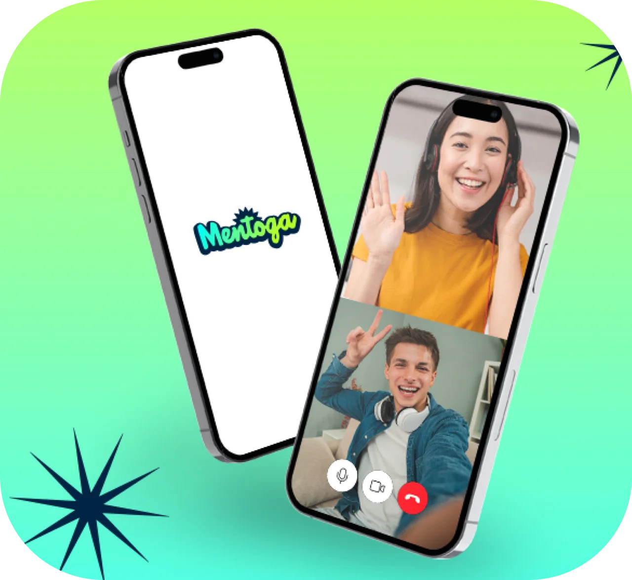 Mentoga’s published paid video call visual with two phones